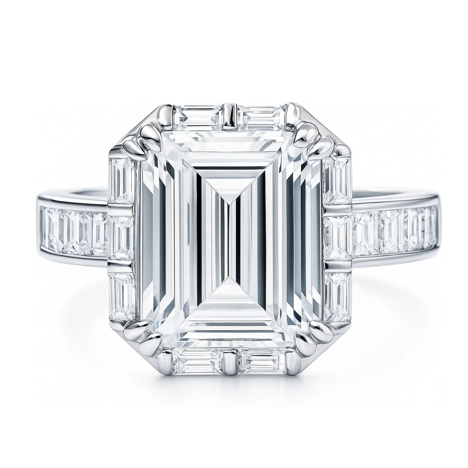 BERRICLE Sterling Silver Halo Art Deco Wedding Engagement Rings Statement for Women, Step Emerald Cut Cubic Zirconia CZ Ring