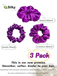 3-Pack Silk Hair Scrunchies ,100% Mulberry Silk Scrunchies ,No Creases, Super Soft & Stretchy!