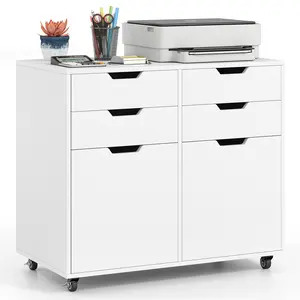 COSTWAY - 4 Drawer File Cabinet with Wheels for Home Office Organization-White