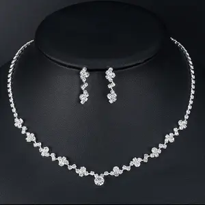 Women's 2-Piece Bridal Costume Jewelry Set - European & American Fashion Elegant Sparkling Gem Necklace & Earrings, Wedding Accessories, Cross-Border Popular Item 4867
