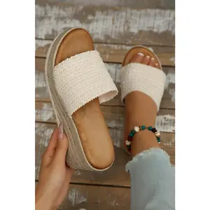 White Boho Woven Wedge Sandals