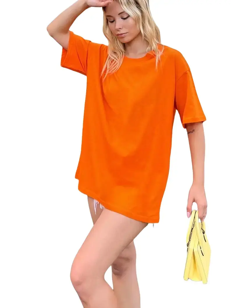 Women's Oversize Orange Tee Shirt - Casual Style T-Shirt for Women
