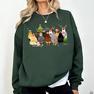 Сute Christmas Chickens Sweatshirt, Christmas Farm Animals Sweatshirt, Womens Christmas Chicken Sweatshirt,Christmas Holiday Sweatshirt Gift