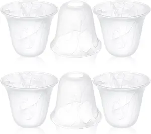 6 Pcs Bell Shaped Glass Lamp Shade E26 Replacement Globe Ceiling Fan Light Cover with 1-5/8'' Fitter Opening for Chandelier Wall Sconce Pendant Light Bathroom Vanity Fixture (White Alabaster)