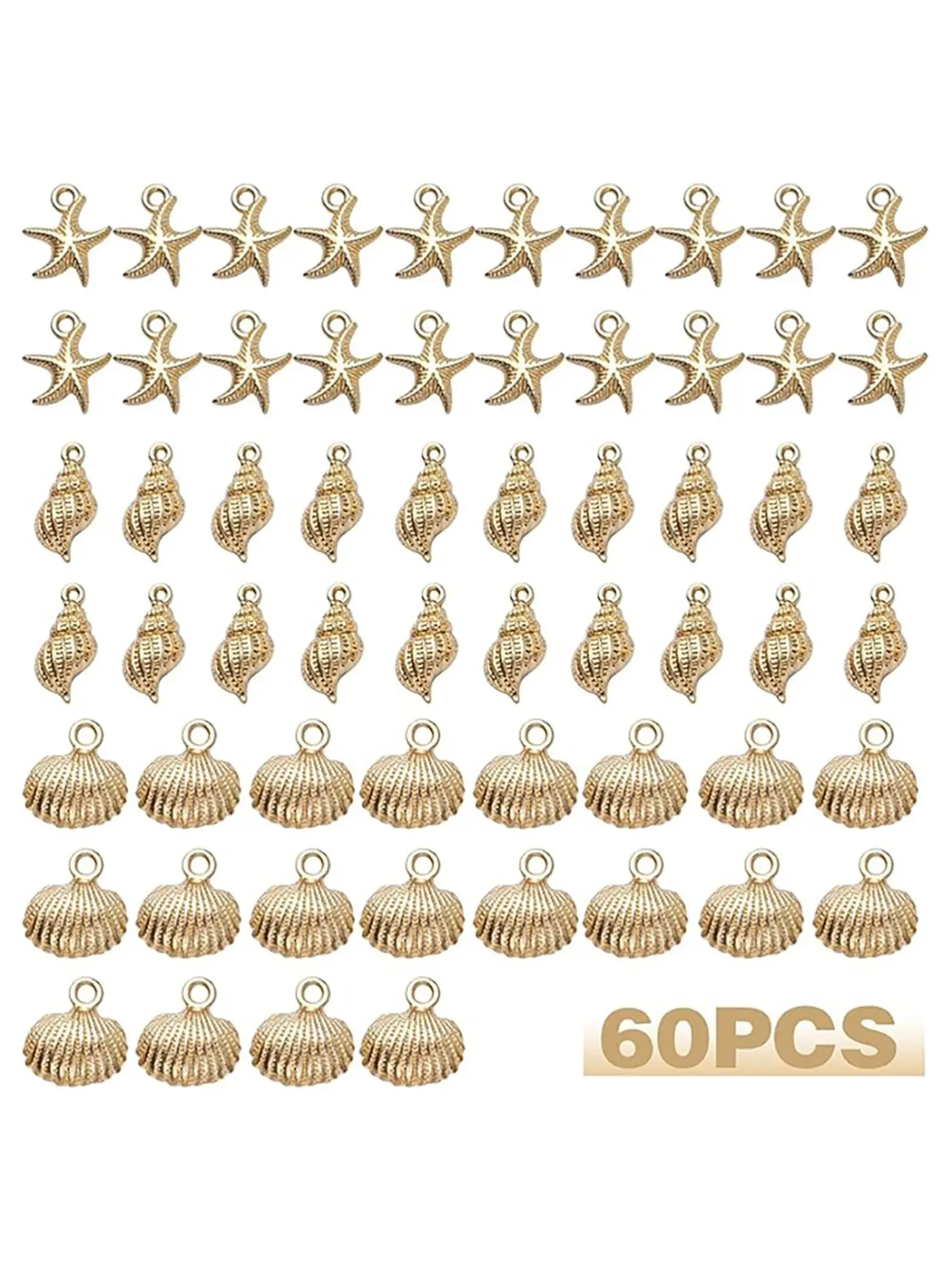 60pcs Shell Starfish Conch Alloy Ocean Theme Elegant Shell Pendants, Swinging Metal Dangle Charms for DIY Earrings Necklaces Bracelets Handmade Jewelry Making Accessories