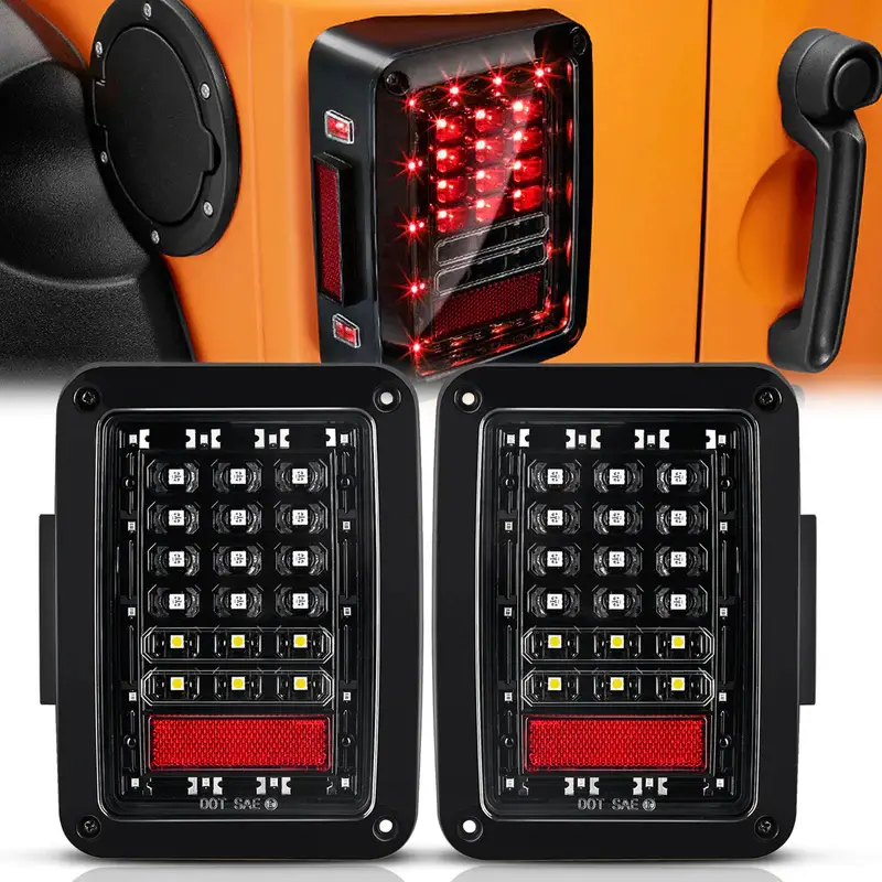 SUNPIE Plug & Play ABS Plastic Smoked LED Tailgate Safety Lights (A Pair Set, 2pcs) for 2007-2018 Jeep Wrangler JK JKU 2/4 Door, Automotive Accessory with Brake & Daytime Running Light Functions, Automotive Car Light, Auxiliary Lights