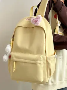 20205 Fashion New Style Fresh and Sweet Backpack for Girls, Macaron Color, Casual, Minimalist, Lightweight, Large Capacity, Suitable for Junior High School, Senior High School and College Students, Double-Shoulder Bag with Letter Print and Small Pend