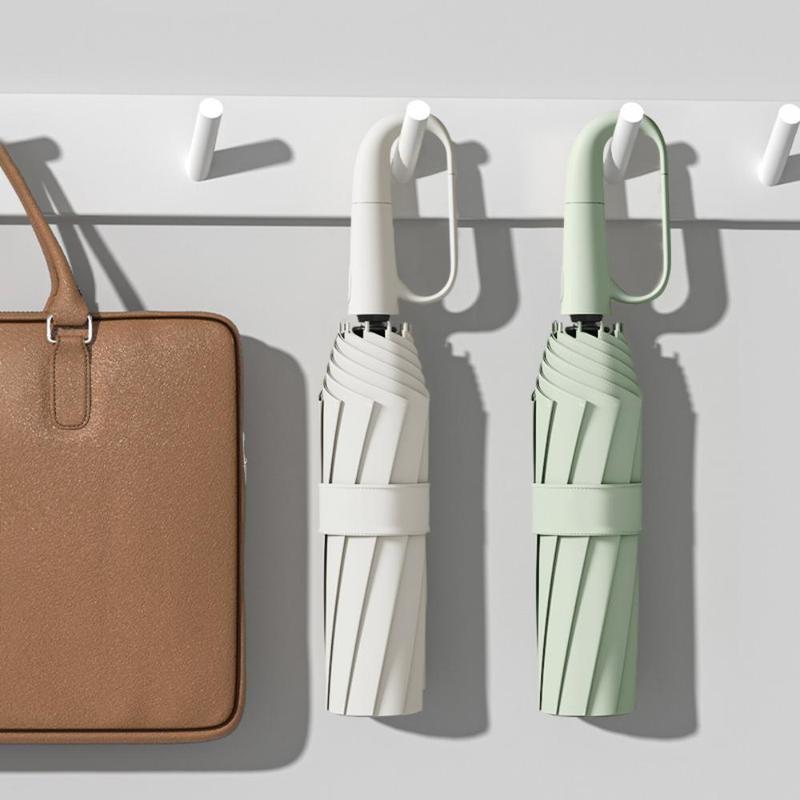 Green Foldable Rainproof Automatic Umbrella, 1 Count Compact Ring Buckle Windproof Reinforced Umbrella, Durable Innovative Sun-Protection Folding Umbrella for Women, Pocket Umbrella, Wind-Resistant Umbrella, UV Umbrella, Suitable for Rainy Days Outdoors