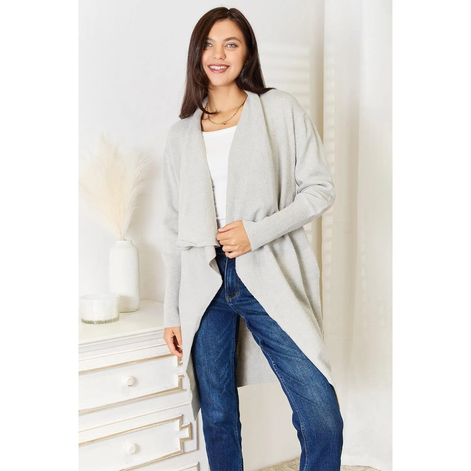 Angel Wings Open Front Duster Cardigan with Pockets