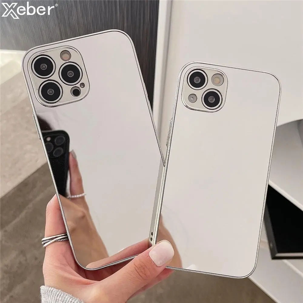 Luxury Plating Silver Golden Make Up Mirror Phone Case for iPhone 15 11 12 13 14 Pro Max X XR XS 7 8 Plus Hard Shockproof Cover