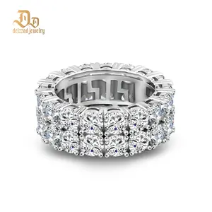 Delazzad Double Row Eternity Hip Hop Ring Band Round VVS Synthetic Moissanite Ring Band S925 Christmas Gift