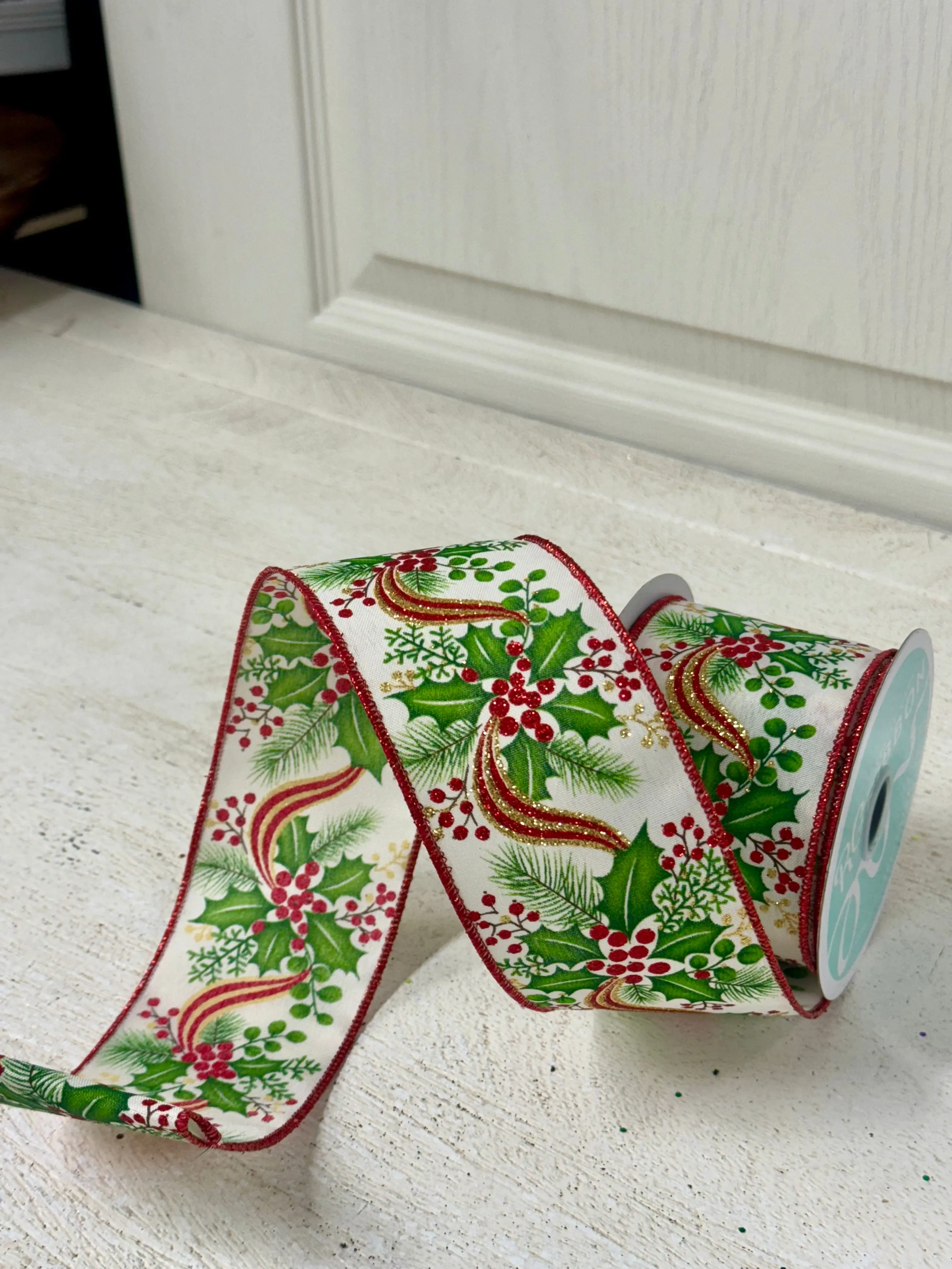 2.5 Inch By 10 Yard Holly Pine Ribbon