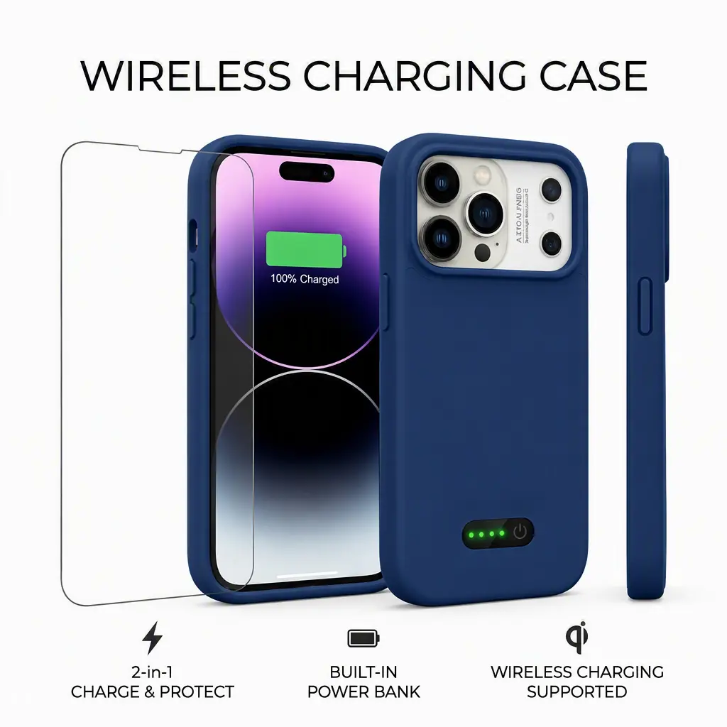 Ultra-Slim 2500mAh Rechargeable Battery Case for iPhone 15-17 Series, Portable Protective Cover with Fast Charging & Wireless Charging Support for All-Day Power