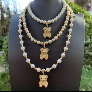 Elegant 18cm Pearl Necklace with Teddy Bear Charm for Women Pearlnecklace