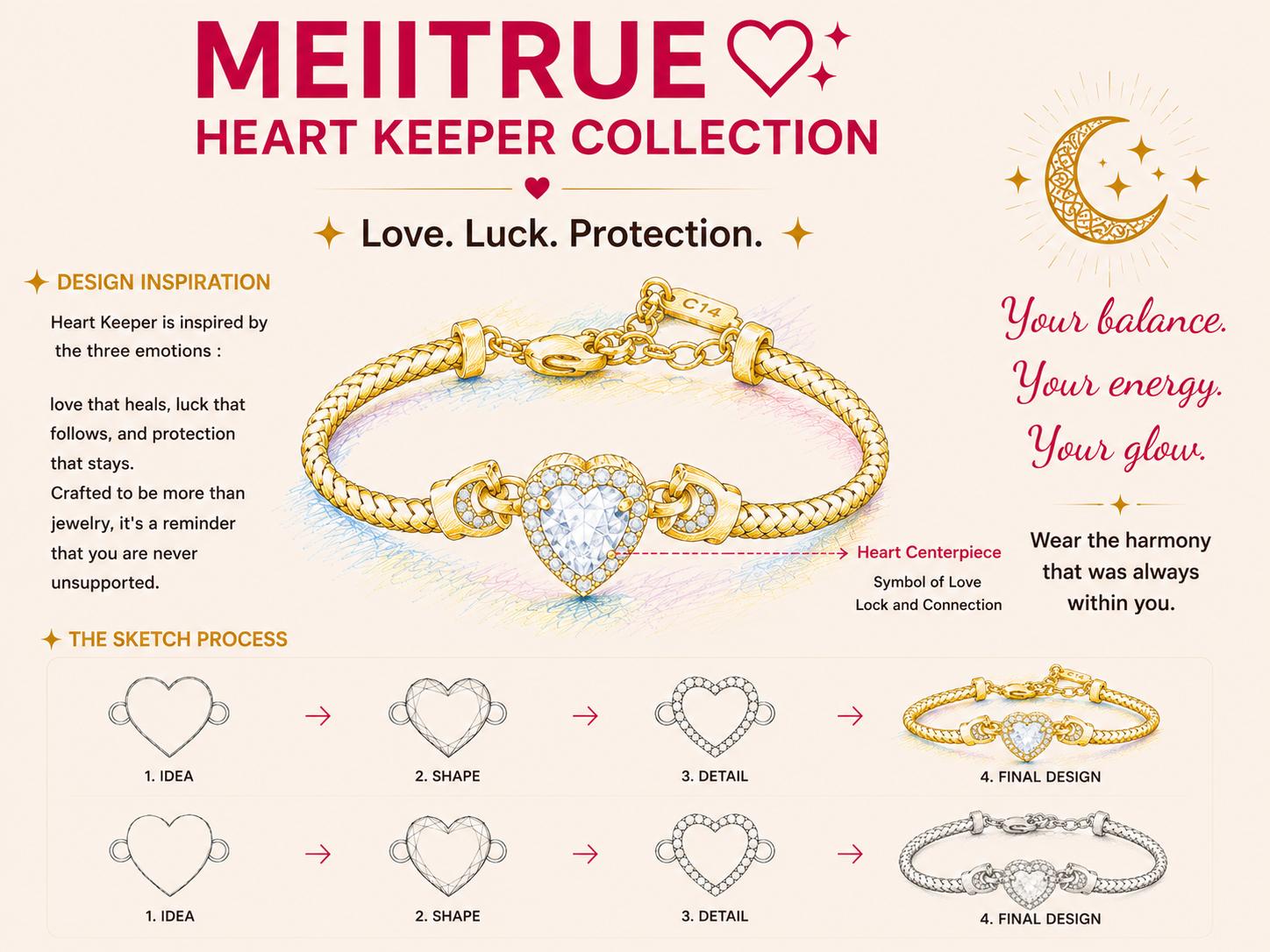 MEIITRUE Summer of Love , Love Bond Dainty Heart Zirconia Bracelet, 14K Gold Plated Snake Chain Bracelet for Love Promise,  Fashion Jewelry for Women , Perfect Gifts and Everyday Wear