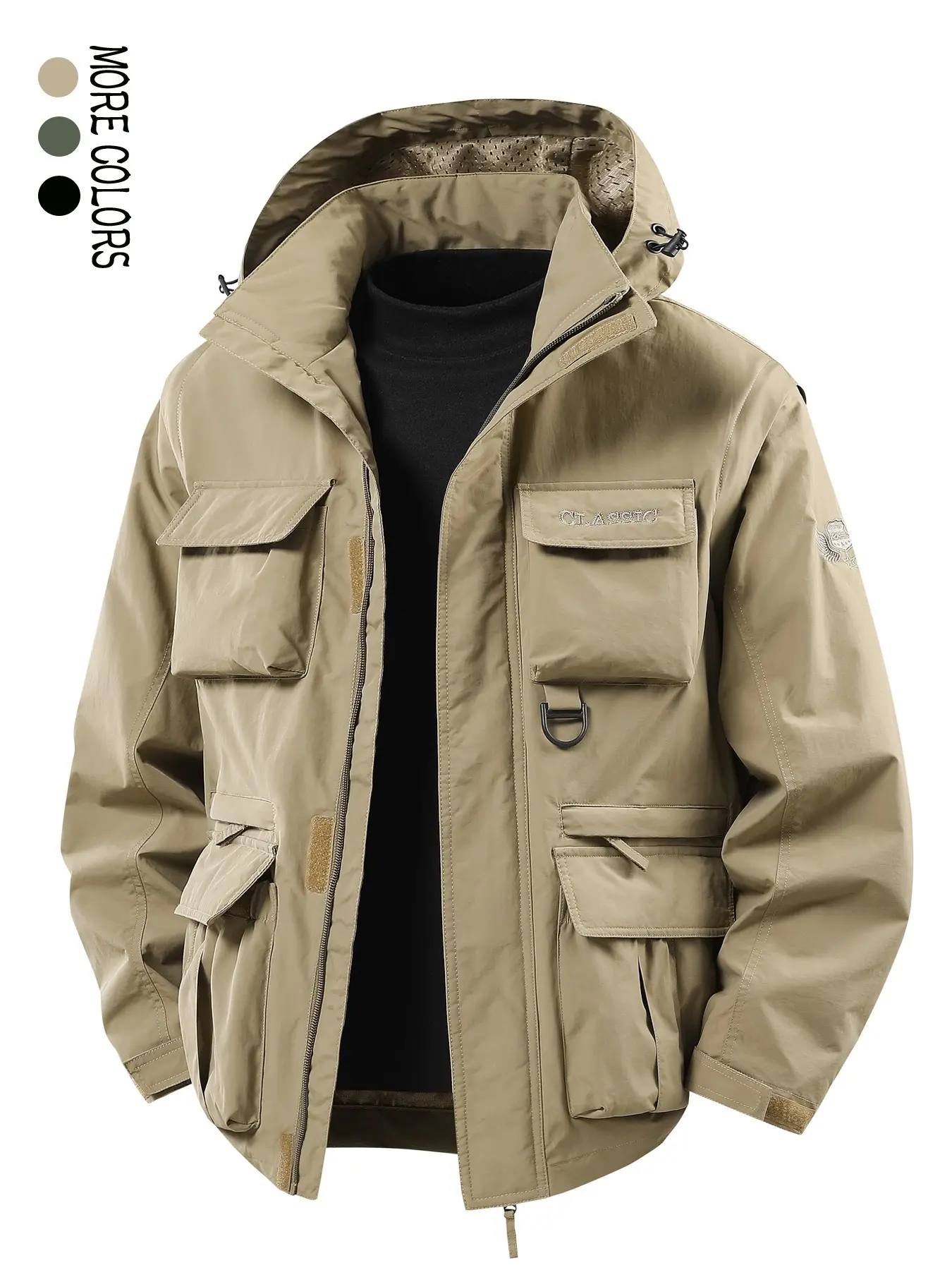 Men's Spring & Fall Detachable Hooded Jacket, Casual Multi-Pocket Workwear Vest, Outdoor Activities, Fashionable Outerwear
