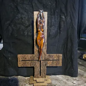 Hanging on the Cross - Wooden Sculpture with Detailed Figure and Cross Base for Wall Decor