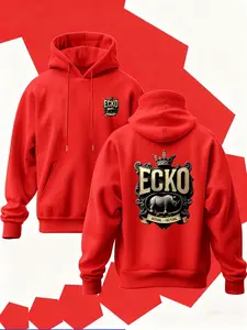 Men's Ecko Print Hoodie, Soft Fitted Fabric, Casual Style for All Seasons, Perfect for Campus Commute, Streetwear, Home Leisure
