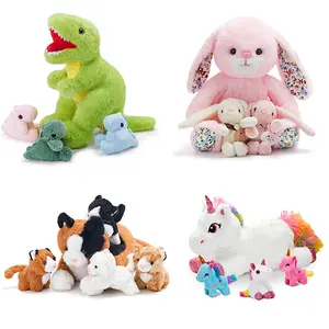 WEWILL 5-Piece Cat Plush Toy Set - Mommy Cat with 4 Kittens, Kitty Surprise, Parent-Child Stuffed Animals for Kids, 17''