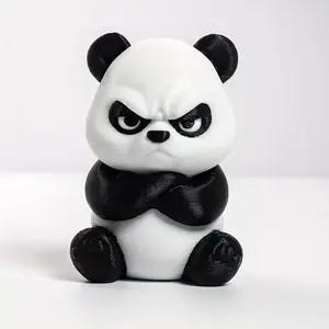 3D-Printed Angry Panda Statue Figurine, Pouting Fierce Face with Paws & Claws, Durable Plastic Outdoor Decoration, Cute Collectible Gift