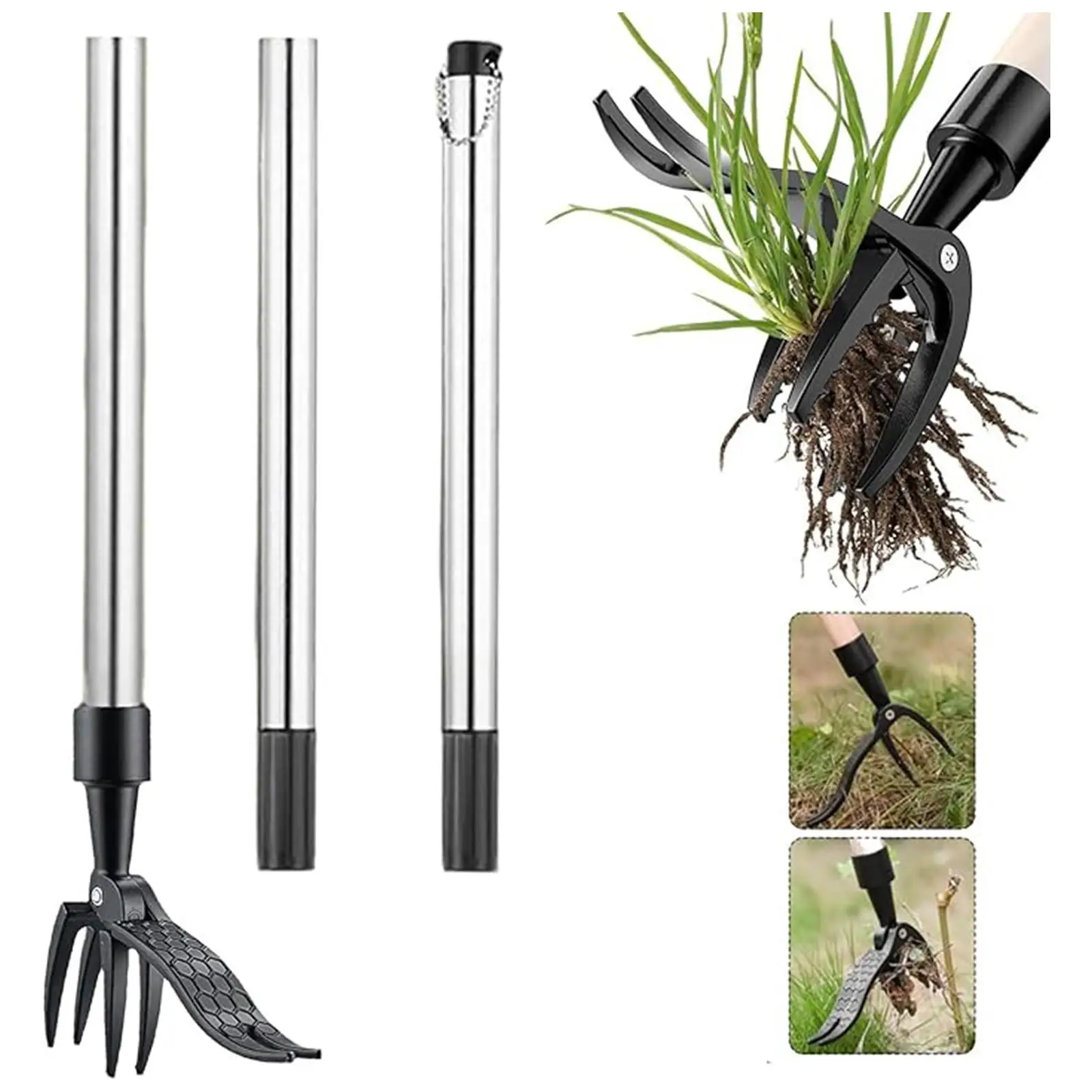 Garden Weed Puller with 4 Steel Claws, Removable Weed Puller Tool, Heavy Duty Standing Weed Puller for Yard & Garden, Professional Garden Tools