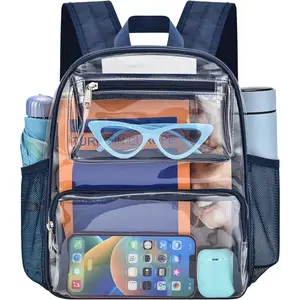 Clear Bag for Stadium Events, 12x6x10 Clear Backpack with Reinforced Strap, Stadium bag for Sports Concerts Work Travel, Navy
