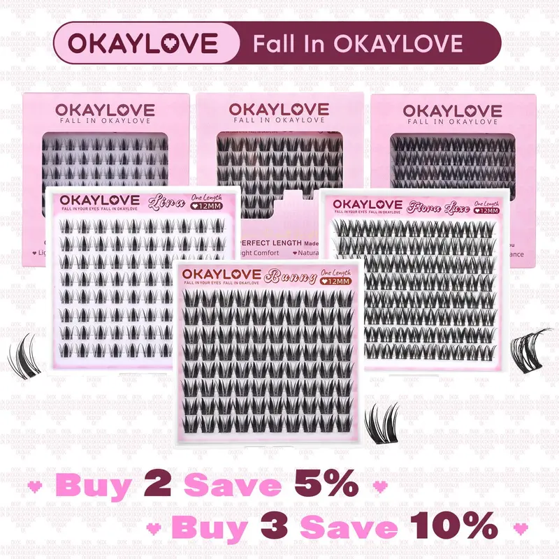 OKAYLOVE Individual Eyelash Extension Kit, Safe Lightweight Natural False Eyelashes, 6 Sizes (8/10/12/14/16/18MM) for Your Lash Look, DIY At-Home Application Makeup Products, Beauty Gift for Girls