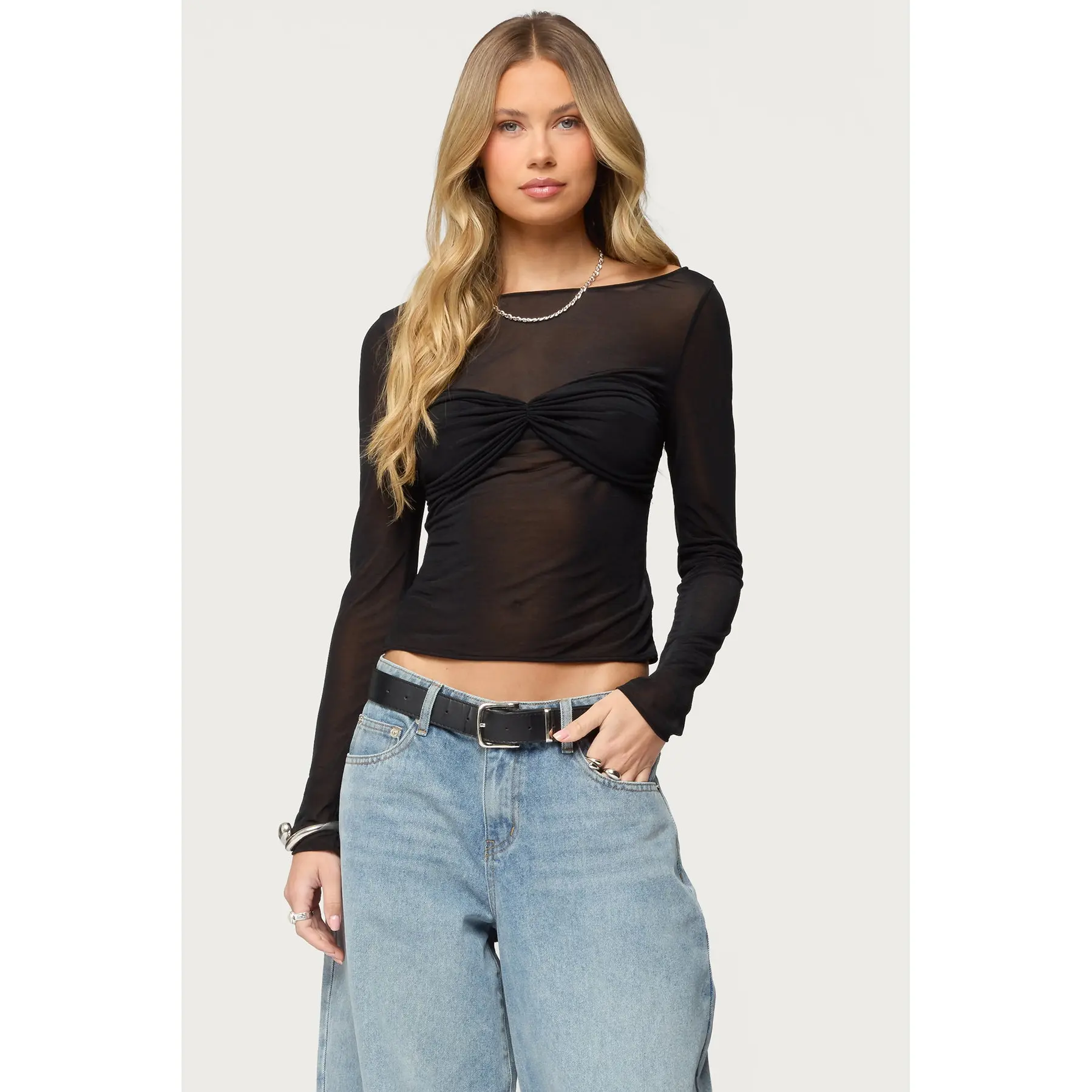 Oona Sheer Gathered Long Sleeve Top Oona Sheer Gathered Long Sleeve Top