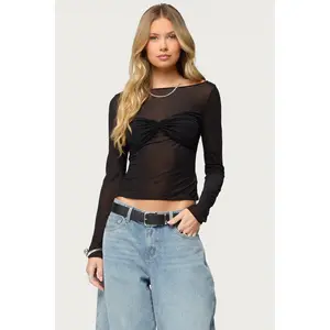 Oona Sheer Gathered Long Sleeve Top