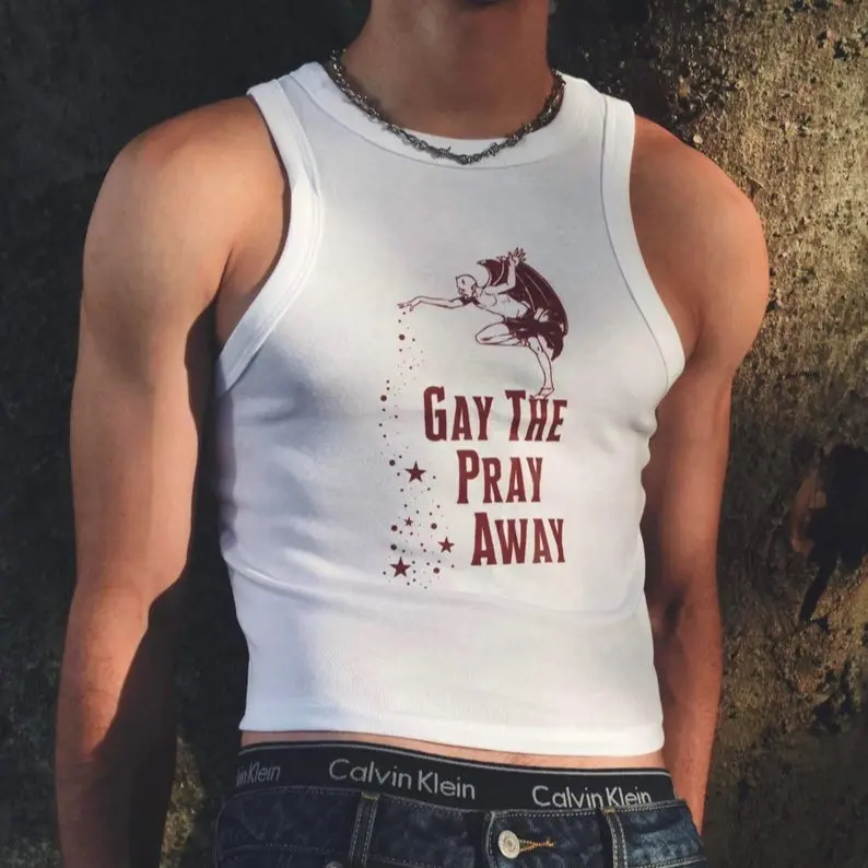 Gay the Pray Away Racer Tank Top, Funny LGBTQ Pride Shirt, Sapphic WLW Tank, Queer Pride Apparel, Rainbow Pride Top, Pride Month Outfit, Gift for LGBTQ Friends
