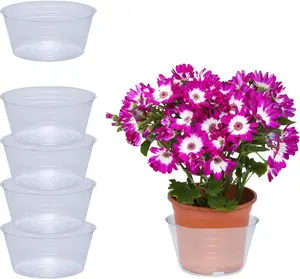 Drip Pan Saucers (5-Pack) - Clear, Deep (Diameter: 6" Base, 8" Top, 3.5" Depth) Thin Plastic  Tray Indoor Outdoor