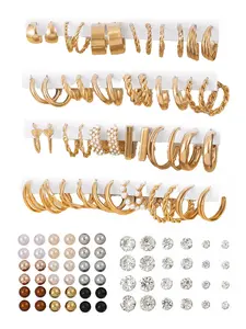 Faux Pearl & Rhinestone Decor Hoop & Stud Earrings, 54 Pairs Elegant Minimalist Stud & Hoop Earrings for Women & Girls, Trendy Vintage Jewelry for Gift, Ear Studs