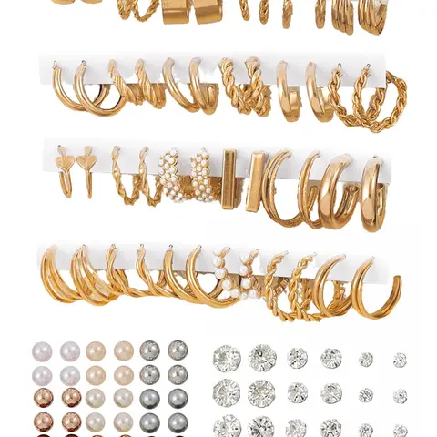 Faux Pearl & Rhinestone Decor Hoop & Stud Earrings Set, 54 Pairs Elegant Minimalist Earrings for Women & Girls, Trendy Vintage Bridesmaid Jewelry Gift, Sparkling Ear Jewelry, Fashion Earrings