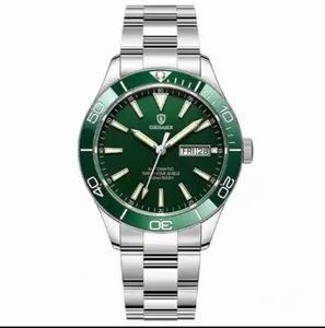 Men's Green Dial Diver Watch, Automatic Mechanical, 200M Waterproof, Luminous Stainless Steel Wristwatch with Day-Date