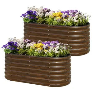 SnugNiture 2-Pack 4x2x2 ft Modular Metal Oval Raised Garden Bed Kit Stackable Vegetable Planter Eco-Friendly Galvanized Steel Open-Bottom Design for Thriving Plants