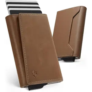 Wallet for Men - Pop up Slim wallet for 8-10 Card Capacity | 1 ID Window |  Slot -  Mens Wallet Card Case with RFID Blocking - Thin, Front Pocket (Brown)