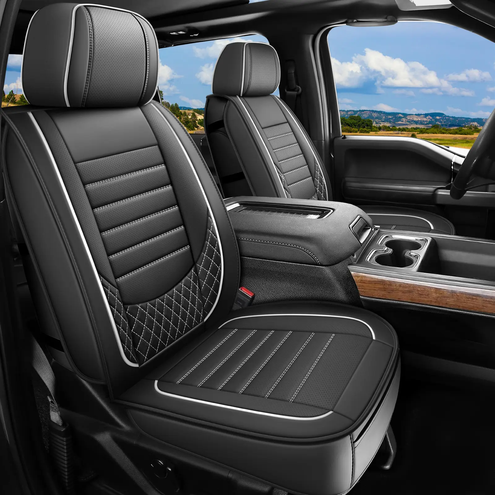 DOMAL Seat Covers for GMC Sierra Chevy Chevrolet Silverado 1500 2500HD 3500HD 2007-2026, Custom Fit Crew Double Extended Regular Cab, LT LZT RST Trail Boss Waterproof Leather Truck  Seat Covers