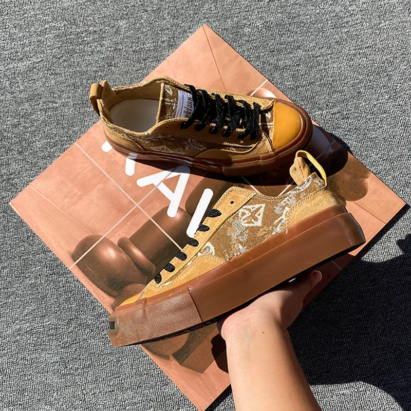 Men's Vintage Graffiti Thick-Soled Cloth Casual Trainers - Orange Retro American Streetwear, Lace-Up, Nonslip, Widefoot Walking Shoes - All-Seasons Trendy Footwear, Widefoot Casual Trainers