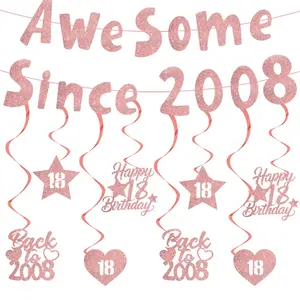Happy 18 Year Old Birthday Decorations, Rose Banner with Hanging Swirls, Funny 18th Birthday Anniversary Party Supplies