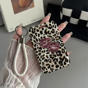 Leopard Kiss Pattern Design Plastic Id Card Holder With Lanyard for Doctors, Nurses, Students-Bus Card Case, Campus Card Protector Perfect Halloween Christmas Gift