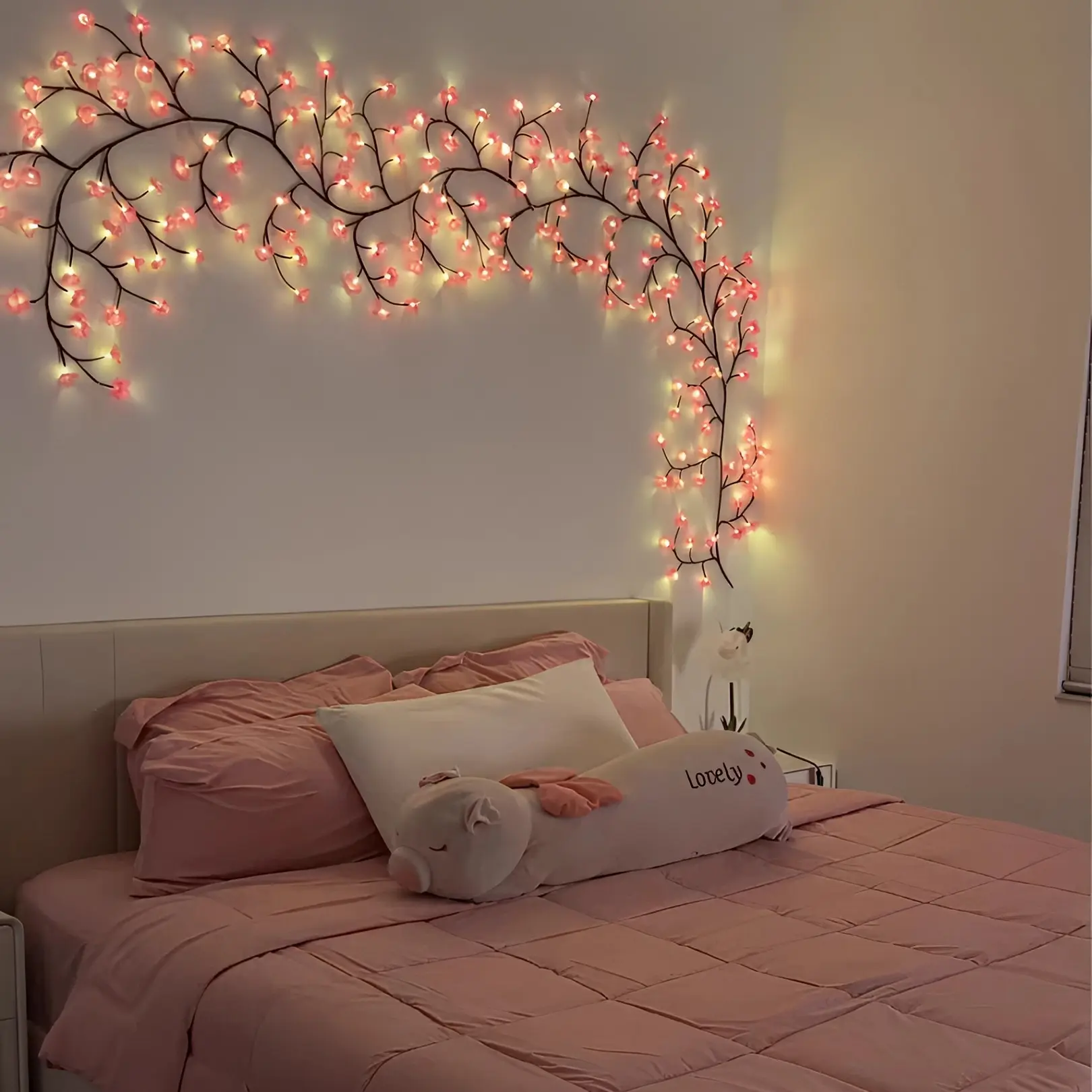 USB-Powered Peach Blossom Vine Light, 96 LEDs, Wall Hanging Pink String Light Strips with 8 Lighting Modes, Light Dimmable, DIY-Friendly for Weddings, Parties, Christmas & Valentine's Day Decor, Led Decoration