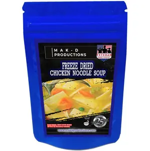 MAK D Productions - Freeze Dried Meal  - Soup - Chicken Noodle Soup - Gourmet Recipes by a Sullivan University (Louisville, Kentucky) Culinary Chef Graduate - NEVER BLAND TASTING - MADE IN THE USA
