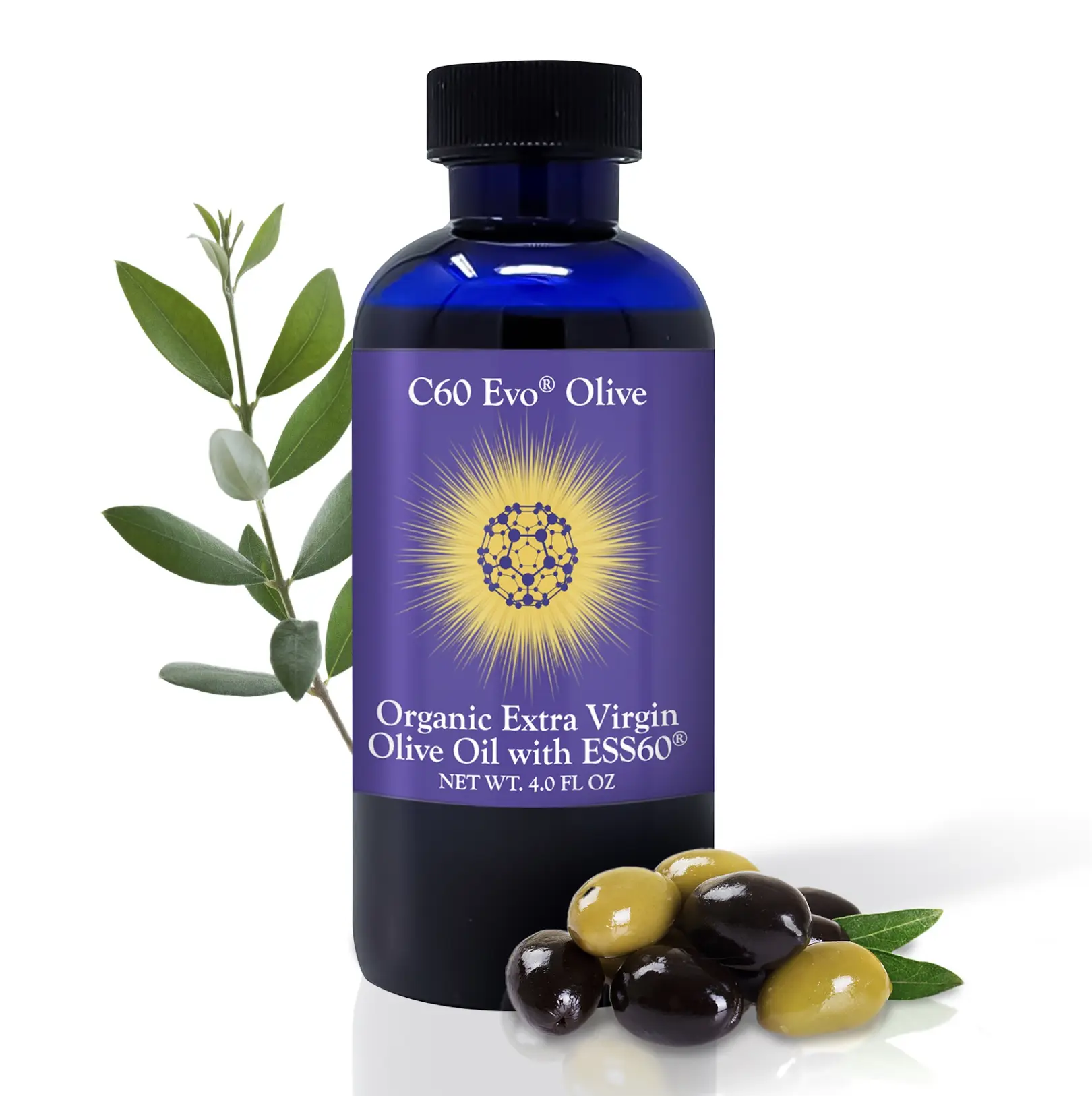 C60 EVO ORGANIC EXTRA VIRGIN OLIVE OIL with ESS60 4oz = Breakthrough Supplement For Energy, Flexibility, Endurance, Mental Focus, Deeper Sleep & Noticeably Healthier Skin, Hair & Nails too! Improves Overall Well-Being & Ultimately Increases Longevity!