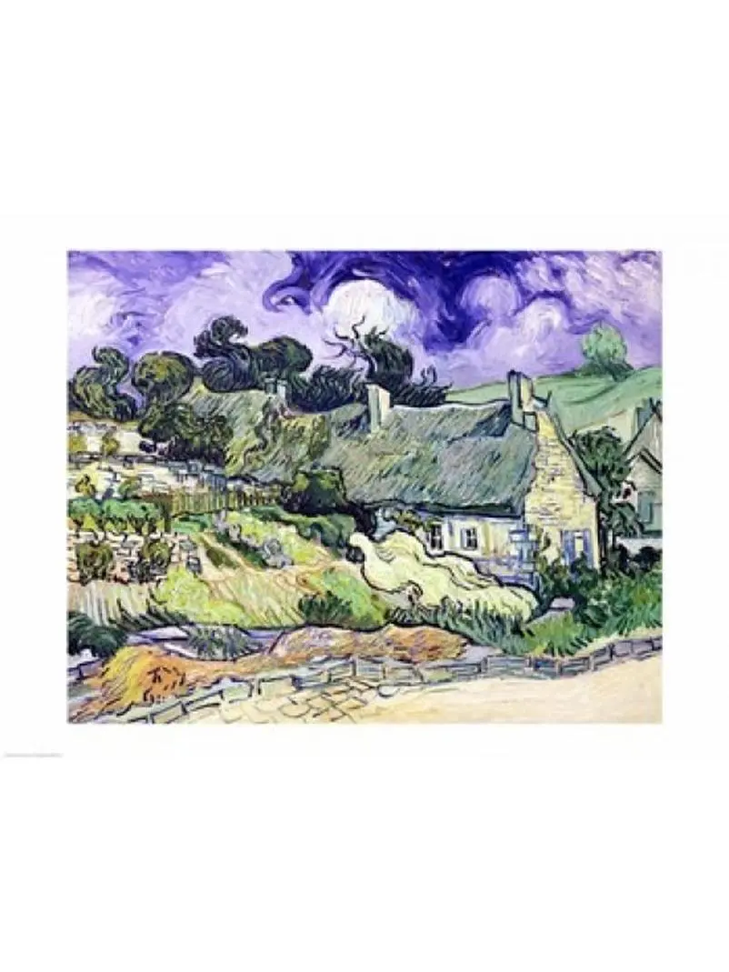 212 MAIN Vincent Van Gogh Thatched Cottages at Cordeville Wall Poster Print - 24x18 in, Home Decor, Hanging Wall Art, Ideal Gift for Home Enthusiasts
