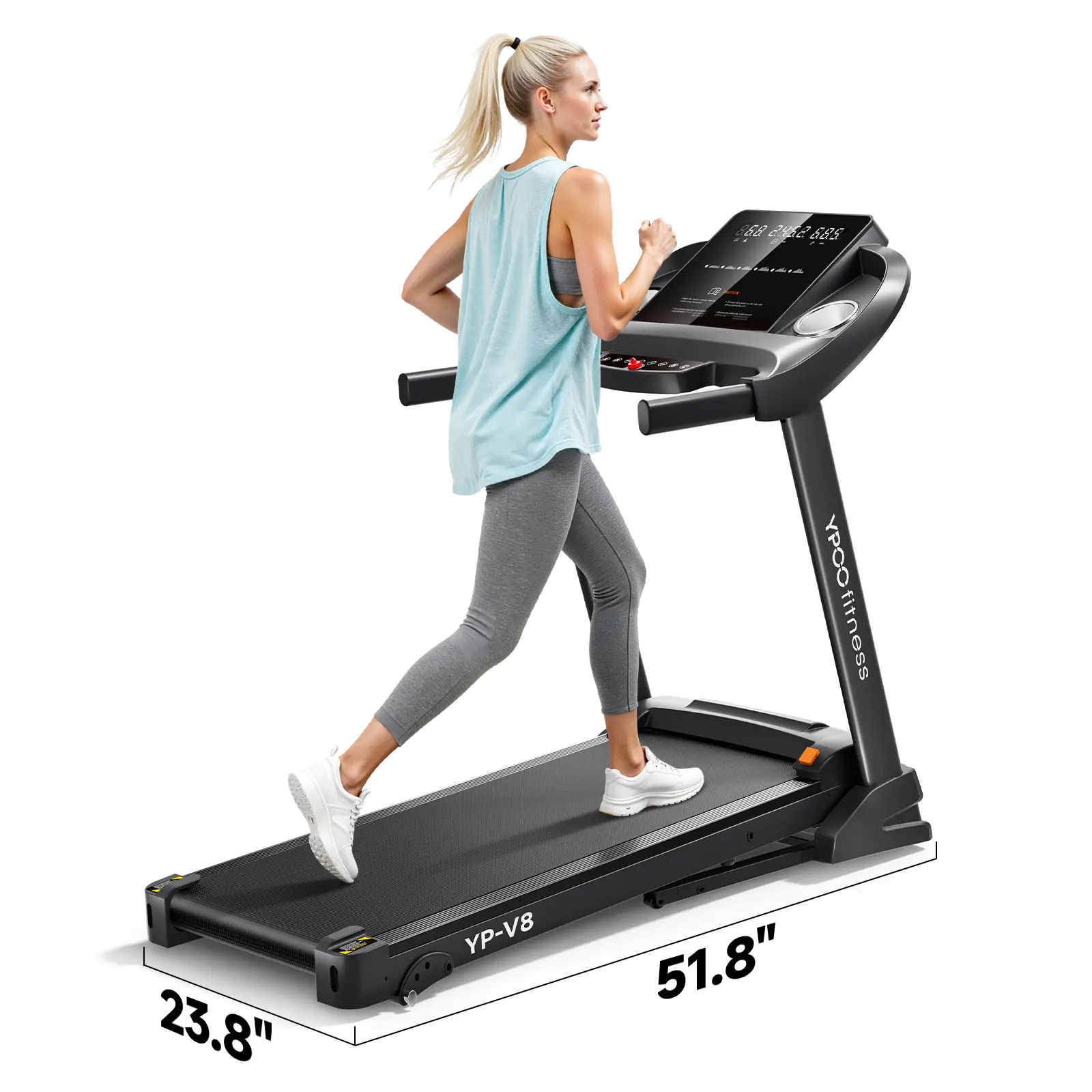 YPOO Compact Foldable Walking Pad Treadmill with Balance Handrails, Manual Incline, Shock Absorption, 300lb Capacity, Unisex Home Gym Equipment for Balanced Walk, Cardio & Home Workouts, Cardio At Home