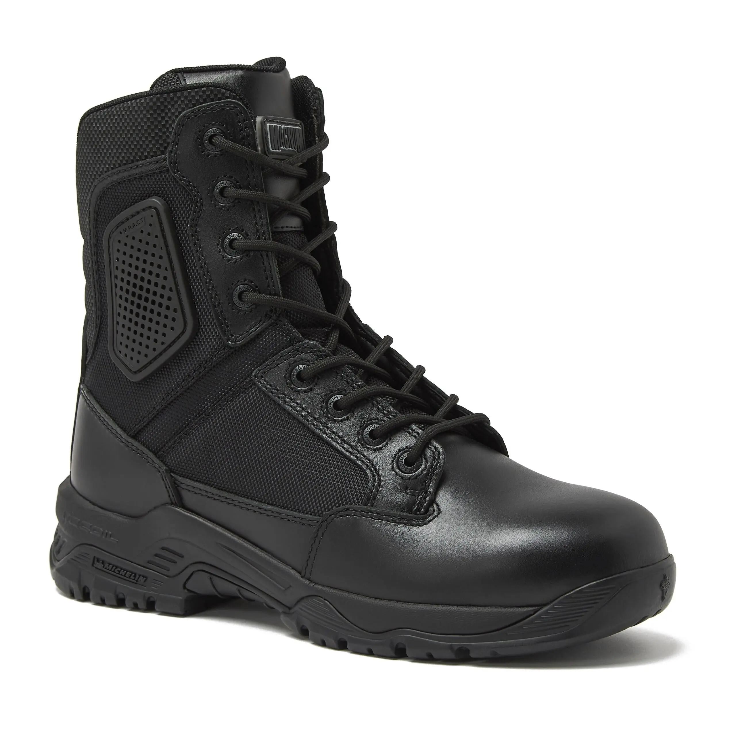 Magnum Strike Force 8-in Closed Leather Tactical Footwear - 8-in Side Zipper Worker Shoes for Police, Hunting w/ Slip-Resistant Michelin Outsole, Shoe, Walking Shoes