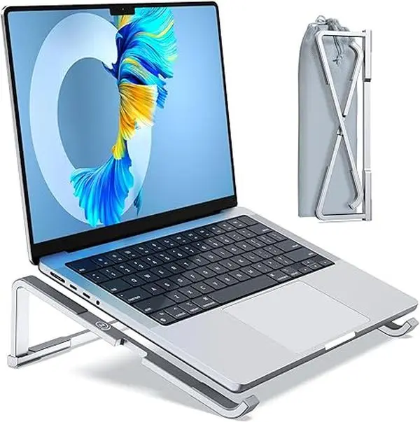 Laptop Stand for Desk, Aluminum Computer Stand for Laptop, Foldable Laptop Riser, Portable Laptop Stand, Compatible for MacBook Pro/Air, Dell, HP, Lenovo, 11'' -15.6'' Desk Mount