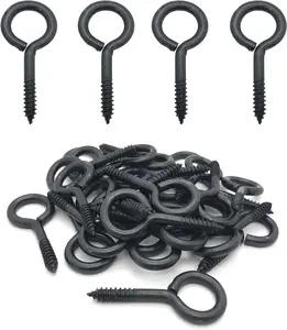 Screw Eyes, 2 Inch Metal Eye Hook, Zinc Plated Self Tapping Screw Hooks Ring, Eyelet Screws Black 30 count