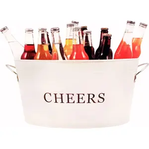 Rustic Farmhouse Decor Galvanized Tubs for Drinks, Beverage Tub, Drink Buckets for Parties, Metal Tub, Beer Buckets, Cream, 6.3 Gallons Set of 1