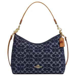 COACH Laurel 31 Detachable Strap Zip-Top Fabric Shoulder Bag for Women, Denim Blue
